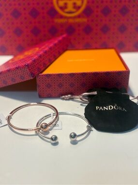 Pandora Rose Gold & Silver Open Hoop Bracelet Duo